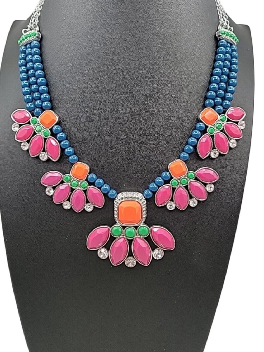 Lia Sophia Flamenco Statement Bib Necklace 21" Retired Bold Adjustable Signed - Picture 2 of 13